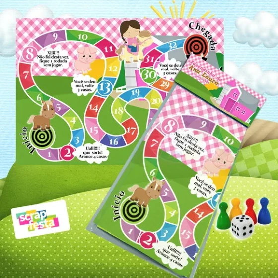 Jogo Tabuleiro Personalizado Festa Fazendinha Rosa