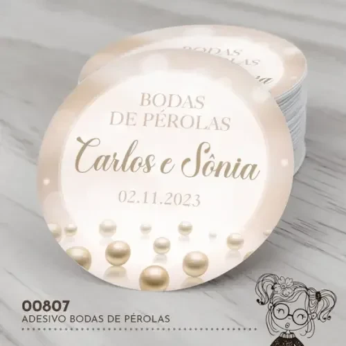 Adesivo Redondo Bodas de Pérola - 00807