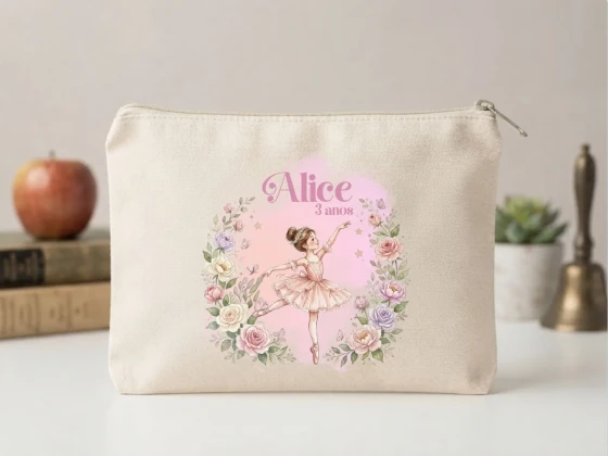 Lembrancinha Nécessaire Personalizada Algodão Cru 20x15 Estampa DTF Bailarina