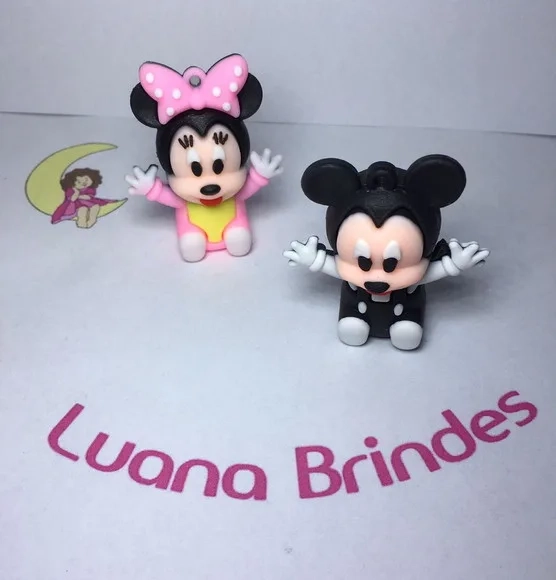 Pingente Mickey/minnie 2 Modelos Emborrachado 3d Pct C/2un
