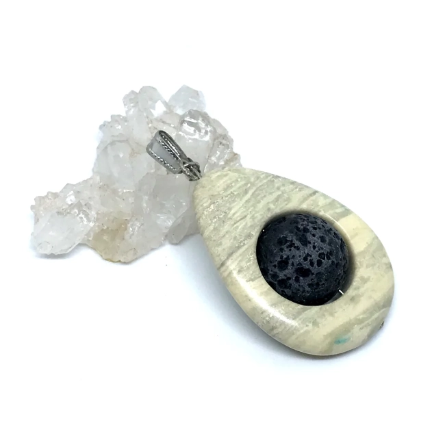 Pingente  difusor pessoal Agata com pedra vulcanica 16 mm