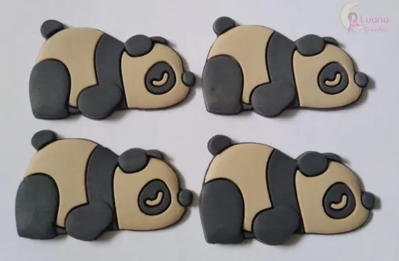 Aplique Panda Deitado de borracha - 3,1cm - pct c/7 unidades