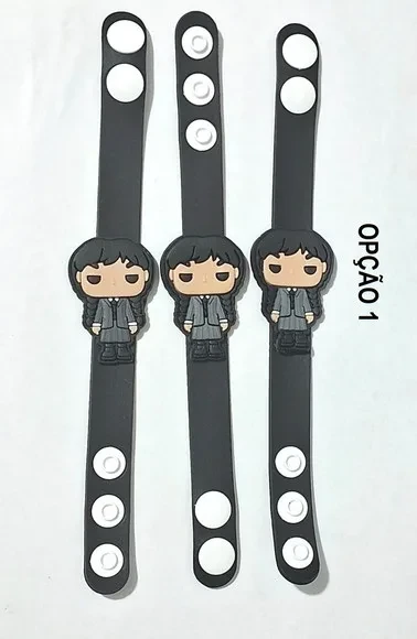 Pulseira Wandinha 19cm Emborrachada Pacotes com 3 Unidades