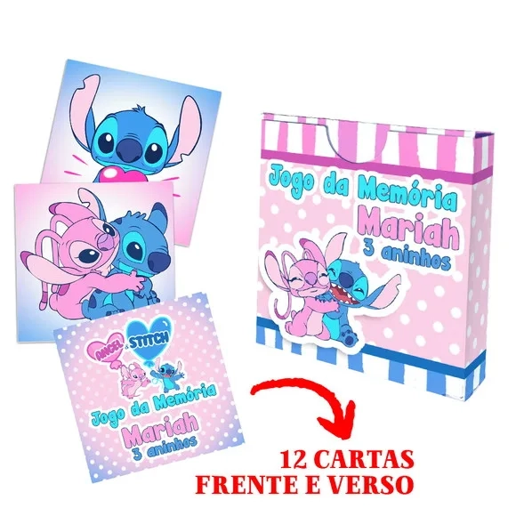 Jogo da Memória Stitch e Angel Rosa Lembrancinha Festa
