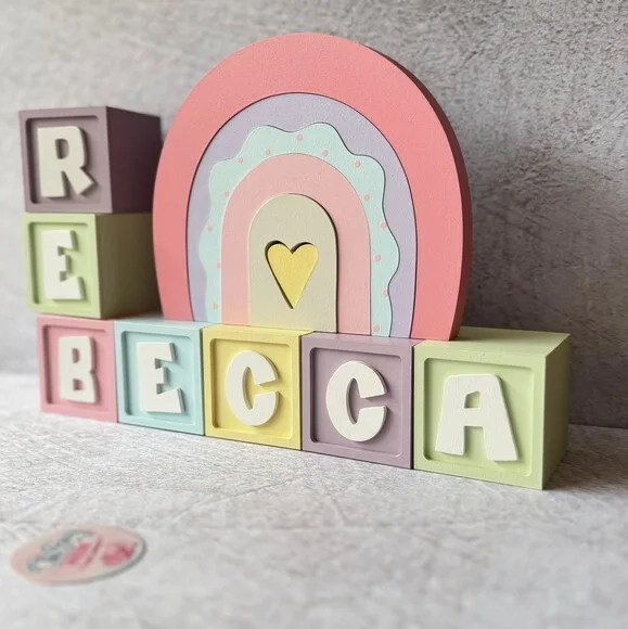 Cubos Decorativos Arco Íris Boho para Quarto de Bebê e Festa Infantil