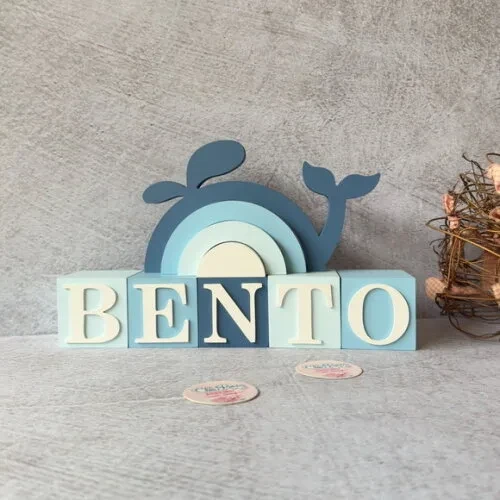Baleia + Cubos 6x6cm Ts Decoração Bebê Fundo do Mar