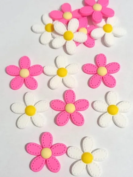 Aplique Flor Branca e Rosa Emborrachado- 8 Unidades