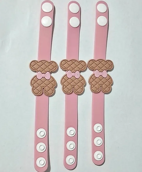 Pulseira Ursinhos Rosa Emborrachado Pcts com 3 Peças