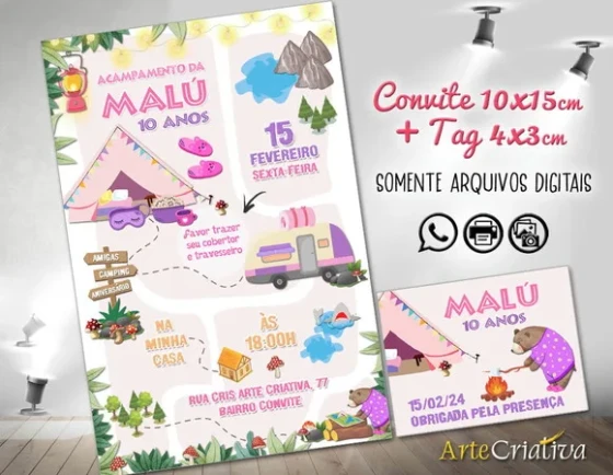Convite Digital C/tag Acampamento Menina