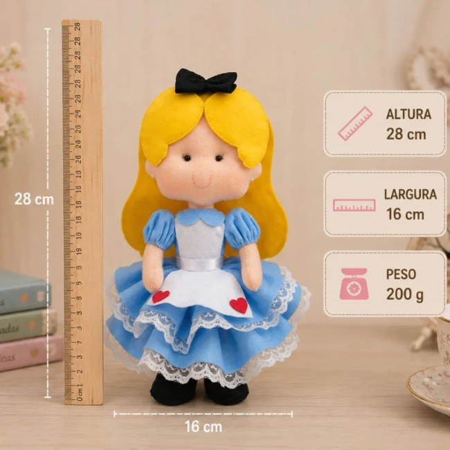 Boneca Alice Pais Das Maravilhas De Feltro