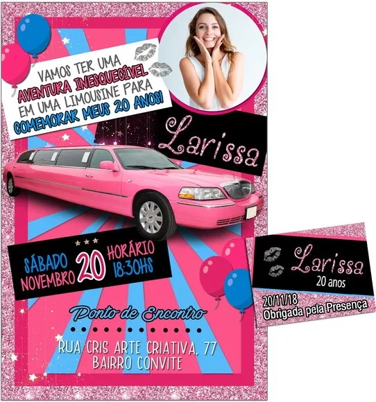 CONVITE DIGITAL C/TAG Festa Limousine Rosa