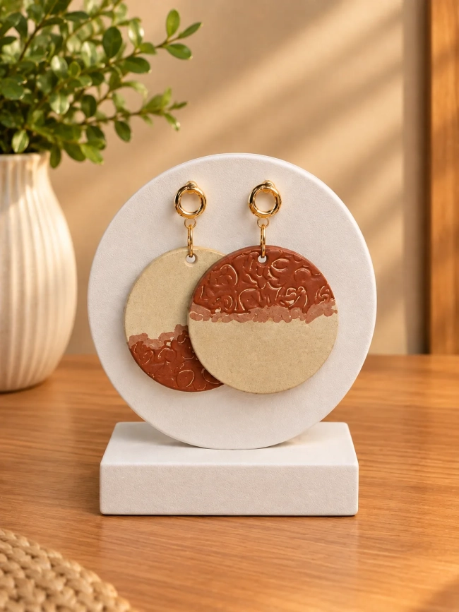 Kit 2 Brincos Maxi de MDF Pintados à Mão Minimalista