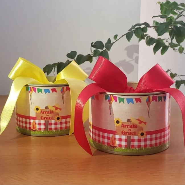 Lembrancinha de festa junina tubolata 5x7 Tampa Metalizada Dourada