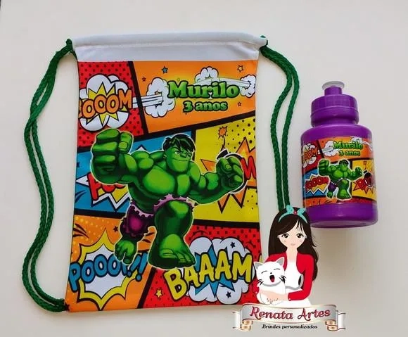 Mochila com Squeeze Personalizado Incrível Hulk
