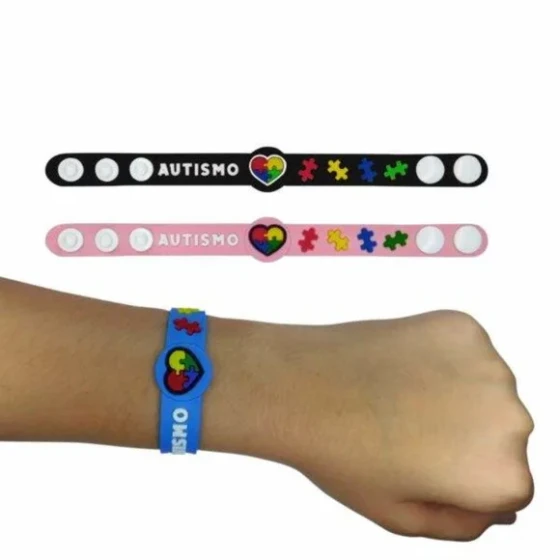 Pulseira Modelo Autismo Azul 19cm Emborrachado 2 Unidades
