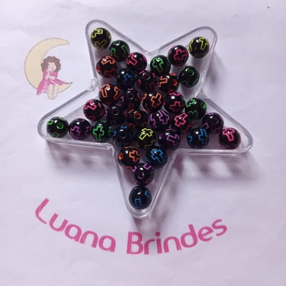 Bolinha Preta com Cruz Colorida 8mm Pct 100 Unidades