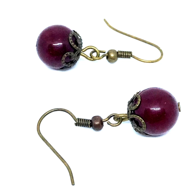 Brinco Ouro Velho com Jade Rubi lisa de 10 mm