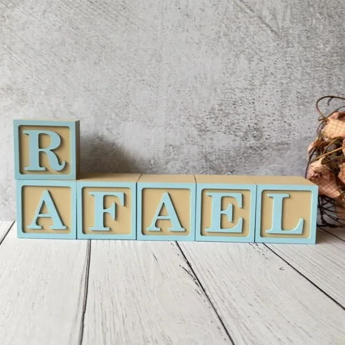 Nome com Moldura Cubos 6x6 Decoração Bebê e Criança
