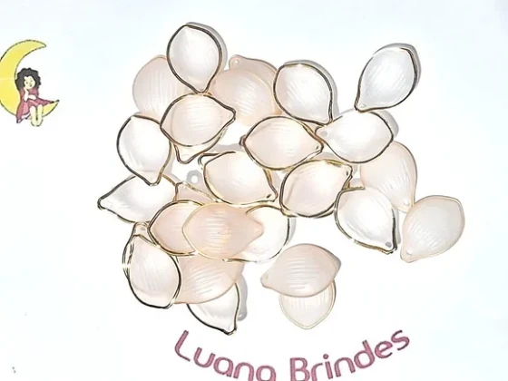 Pingente Folha Acrílico Dourada 2,2cm Pacote C/100 Unidades