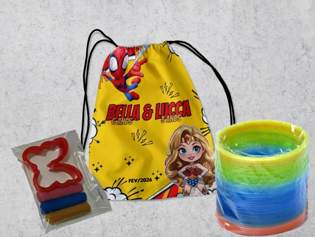 Kit Mochilinha + Mini Massinha de modelar e Mola Maluca  Casa Magica Aranha Baby