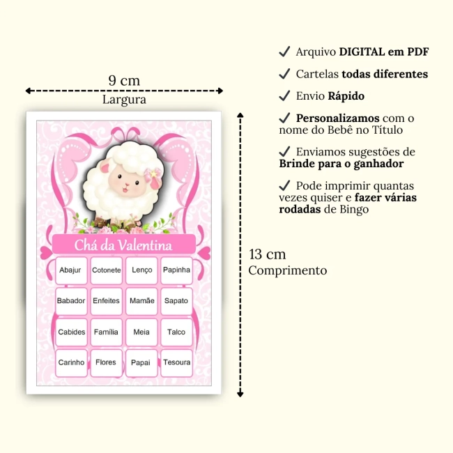 Bingo Chá de Bebê Menina Pdf Para Imprimir