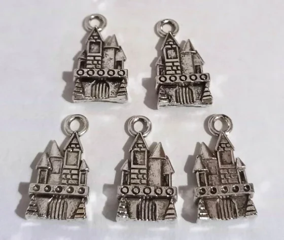 Pingente Castelo Metal Prata - 10 Peças