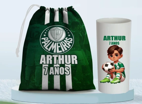Kit Saquinho Surpresa e Copo Long Drink Personalizado Futebol