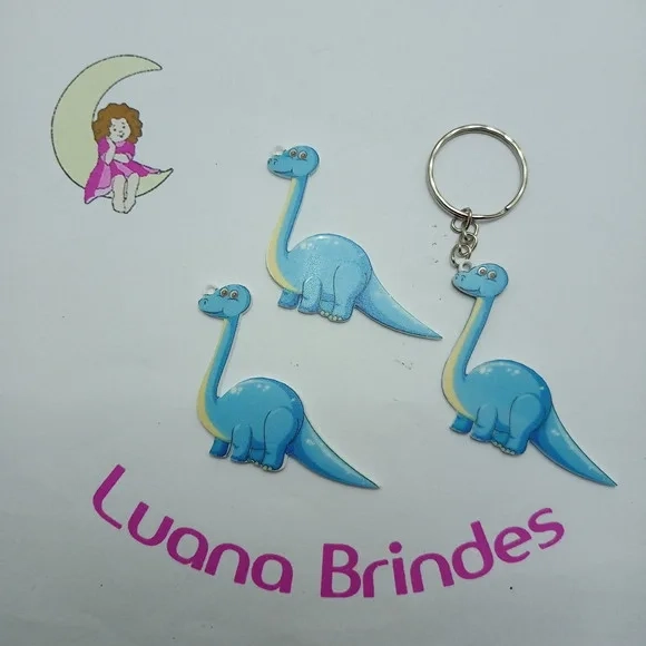 Chaveiro Dinossauro Azul Acrilico U.V. 5cm Pct 3 Unidades