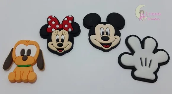 Apliques Personagens Mickey Mouse de Borracha - Pct C/8 Unid