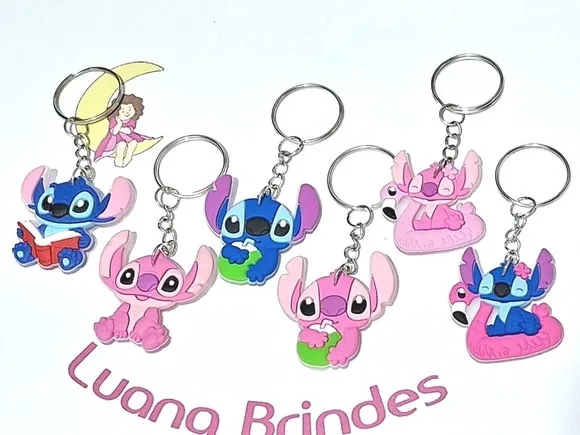 Chaveiro Stitch e Angel Emborrachado Pacote com 6 Unidades