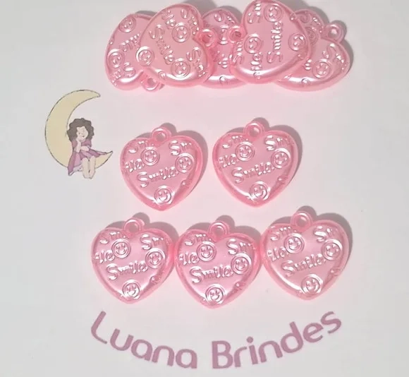 Pingente Coração Rosa 2,8cm Pacotes com 10 Unidades