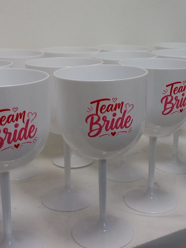 10 Taça 550ml Team Bride Personalizada DTF Acrílica Branca | Despedida de Solteira | Chá da Noiva