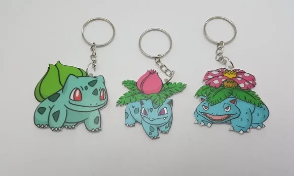Chaveiros Pokémon Evolução Bulbasaur em Acrílico Uv 3 Peças