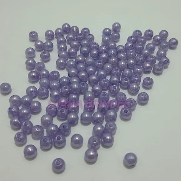 Pérola com Furo Lilás 6mm Pacote com 20 Gramas