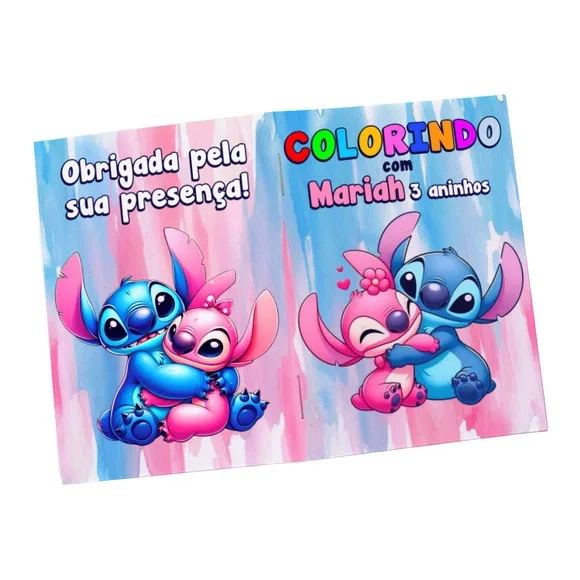 Mini Revistinha Stitch e Angel para Colorir com Giz de Cera