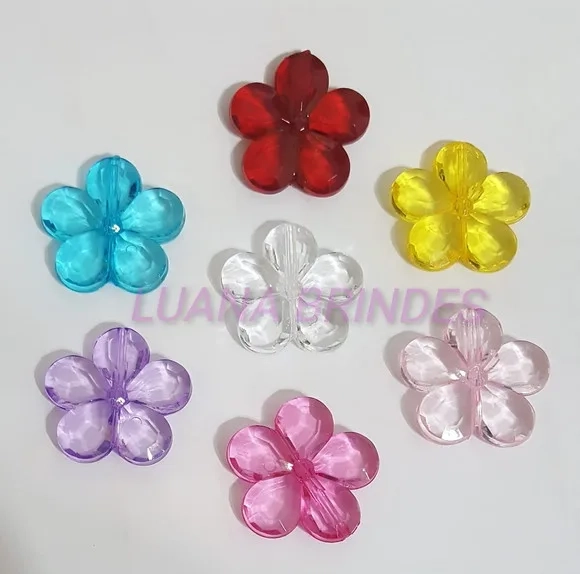 Flor Acrílico Colorido Furo Passante 3,3cm Pct 20 Unidades