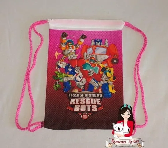 Mochila de Tecido Transformers Rescue Bots Rosa