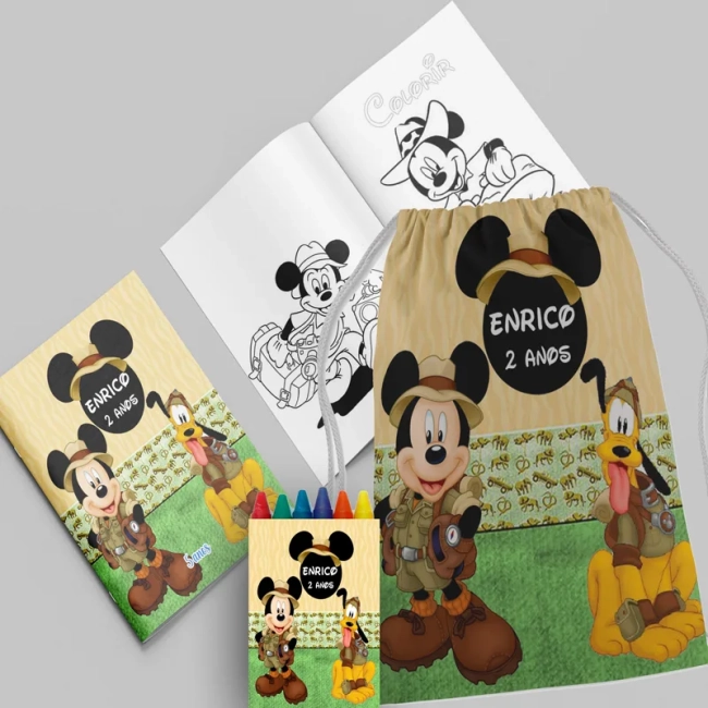 Kit Lembrancinhas Mochila e Revista personalizado do Mickey Safari