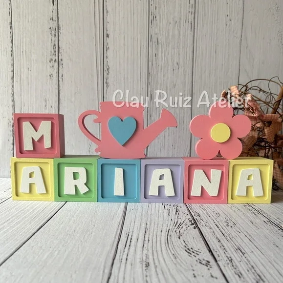 Jardim - Decoração Bebê Cubos 6x6cm Candy Ts+ Regador + Flor