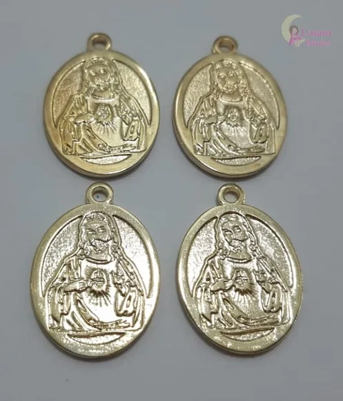 Medalha Coração de Jesus de Metal Dourado - Pct C/5 Unid