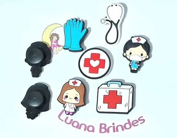 Pins de Crocs Enfermagem Emborrachado Pacote com 6 Unidades