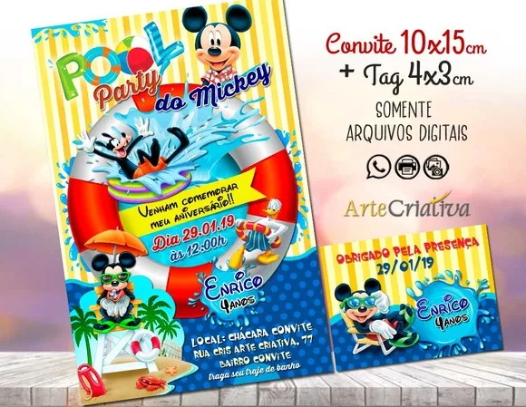 CONVITE DIGITAL C/TAG Pool Party Mickey 2