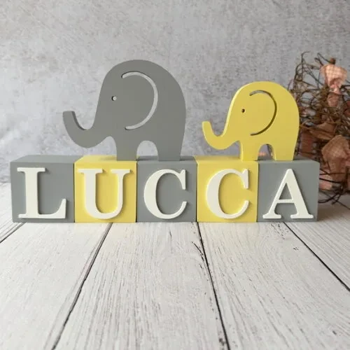 Elefantes + Cubos 6x6cm - Decoração Bebê