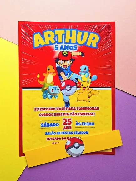 Convite de Aniversário Infantil Pokemon