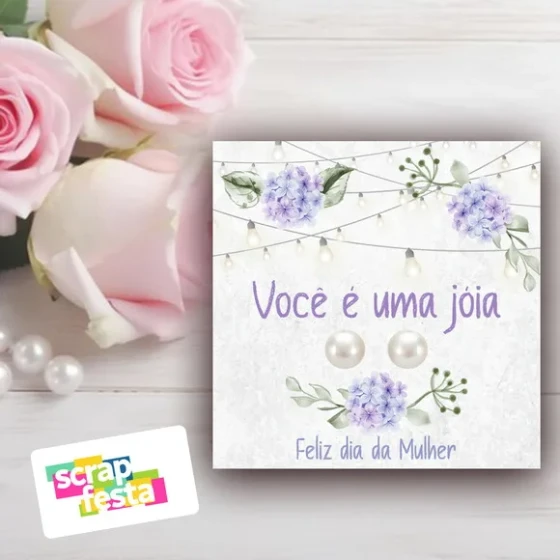 Tag com Brinco de Pérola Lembrancinha Dia da Mulher