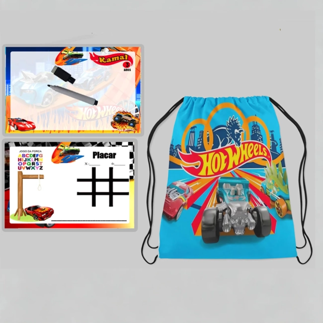 Kit Mochilinha e Lousa Magica Personalizada lembrancinhas da Hot Wheels