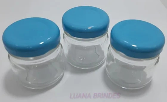 Potinho de Vidro 40ml c/tampa Azul de metal-pct c/10 uni