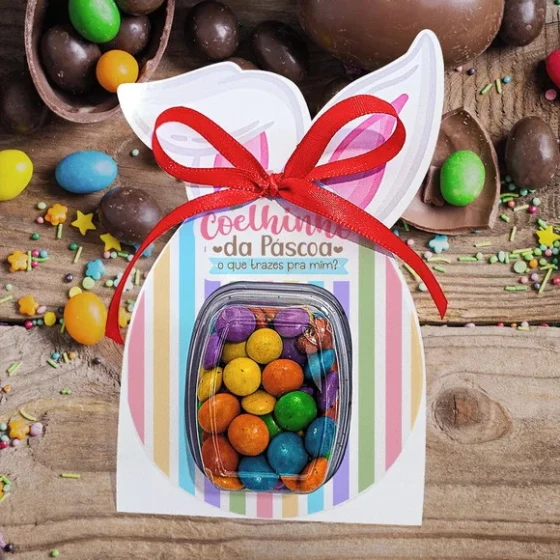 Card com Fitinha Orelha Páscoa Blister com Confete Coelho