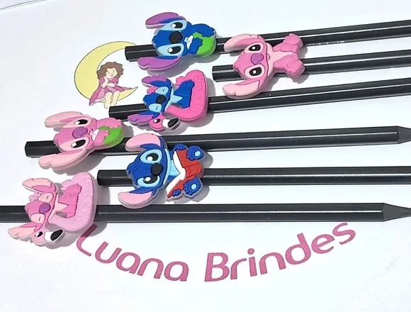 Lápis com Ponteira Stitch e Angel Pacote com 6 Unidades