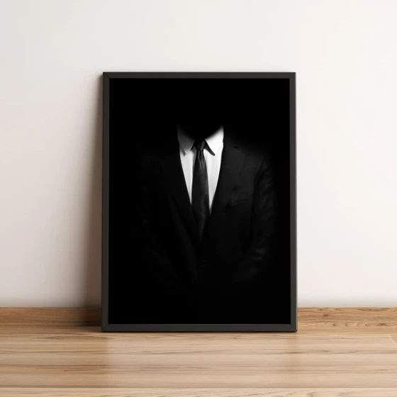 Quadro Homem de Terno Minimalista em Preto e Branco 2697